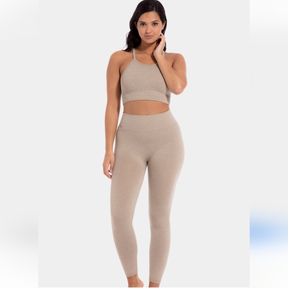 JoyLab Seamless High-Waist Leggings and Crop Tank in Taupe